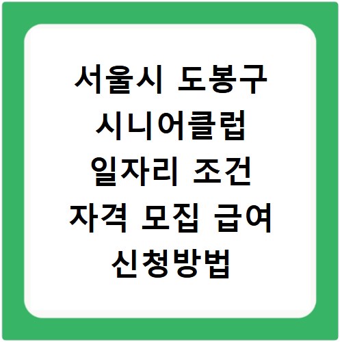 서울시 도봉구 시니어클럽 일자리 조건 자격 모집 급여 신청방법