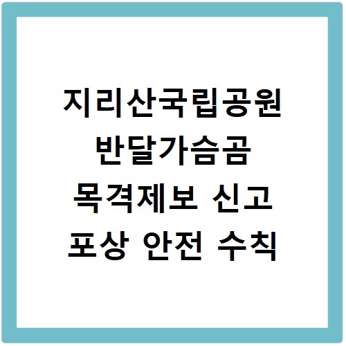 지리산국립공원 반달가슴곰 목격제보 신고 포상 안전 수칙