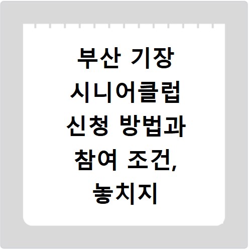 부산 기장 시니어클럽 신청 방법과 참여 조건, 놓치지 마세요