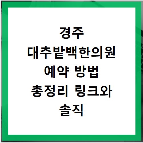 경주 대추밭백한의원 예약 방법 총정리 링크와 솔직 후기