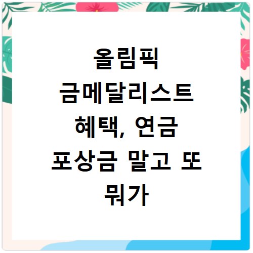 올림픽 금메달리스트 혜택, 연금 포상금 말고 또 뭐가 있을까