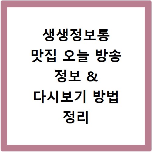 생생정보통 맛집 오늘 방송 정보 & 다시보기 방법 정리