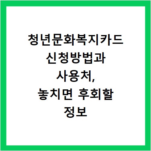 청년문화복지카드 신청방법과 사용처, 놓치면 후회할 정보 총정리